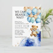 Wir können frühzeitig auf Royal Blue and Gold Baby Einladung (Stehend Vorderseite)