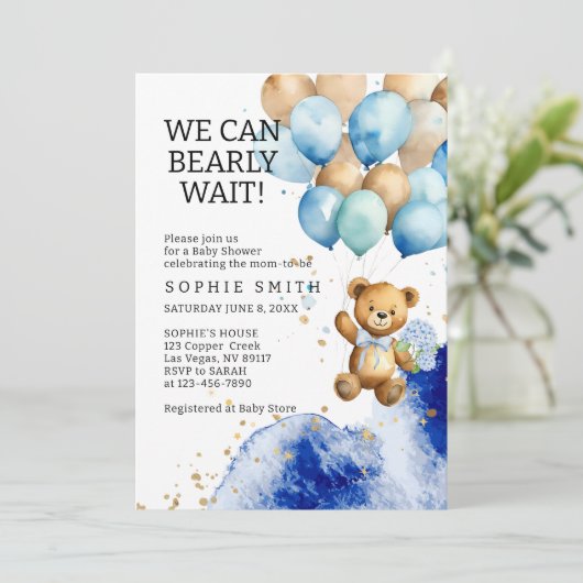 Wir können frühzeitig auf Royal Blue and Gold Baby Einladung (Stehend Vorderseite)