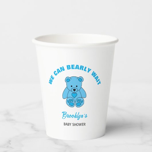 Wir können frühzeitig Baby Dusche Blue Teddy Bären Pappbecher (Vorderseite)