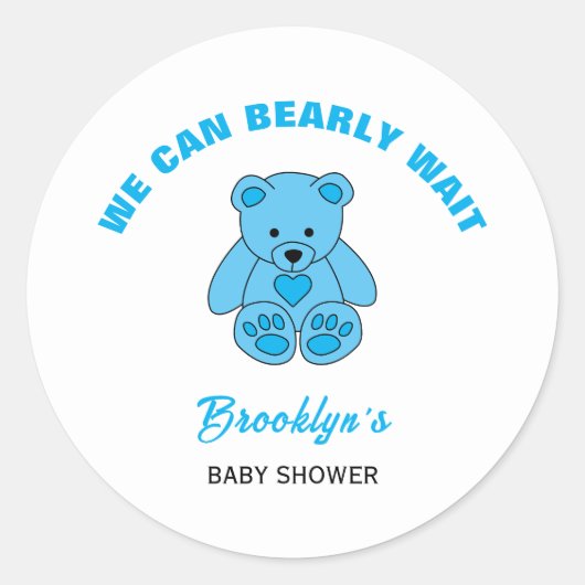 Wir können frühzeitig Baby Dusche Blue Teddy Bären Runder Aufkleber (Vorderseite)