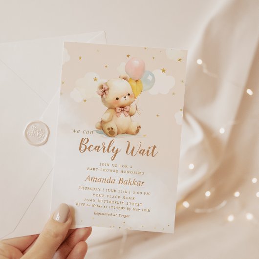 Wir können frühzeitig Boho Teddy Bear Baby Dusche Einladung
