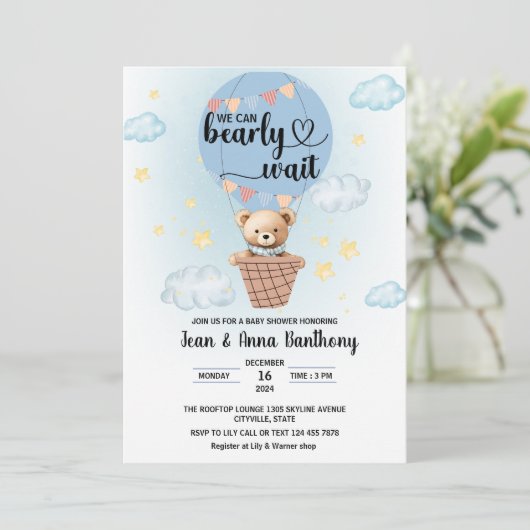 wir können frühzeitig die Babydusche abwarten Einladung (Stehend Vorderseite)