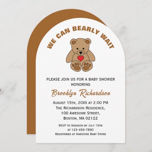 Wir können frühzeitig die braune Teddy Bear Baby D Einladung (Vorne/Hinten)