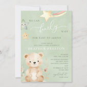 Wir können frühzeitig die grüne Babydusche abwarte Einladung (Vorderseite)