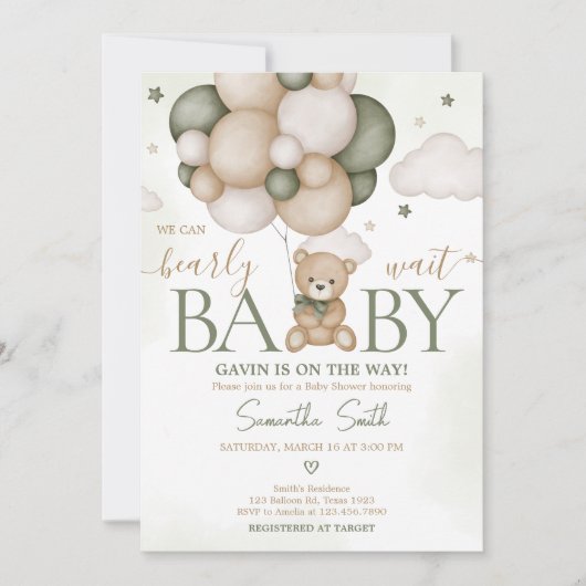 Wir können frühzeitig die grüne Boho Babydusche ab Einladung (Vorderseite)