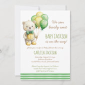 Wir können frühzeitig die grüne Teddybär-Babydusch Einladung (Vorderseite)