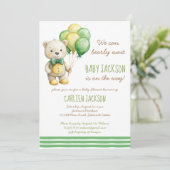Wir können frühzeitig die grüne Teddybär-Babydusch Einladung (Stehend Vorderseite)