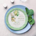 Wir können frühzeitig die grüne Teddybär-Babydusch Pappteller<br><div class="desc">Wir können frühzeitig warten niedlicher Teddybär mit Ballons geschlechtsneutrale Babydusche personalisierte monogramm gedruckte Papiervorlage,  niedlicher Teddy mit gelben und grünen Ballons Babydusche personalisierte Tischdekoration gedruckte Teller</div>