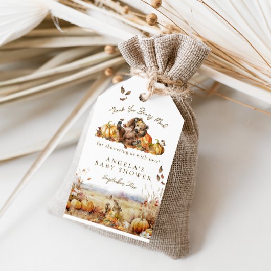 Wir können frühzeitig die Herbstwald-Babydusche ab Geschenkanhänger