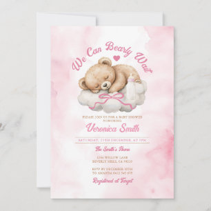 Wir können frühzeitig die Pink Bow Bear Girl Baby Einladung