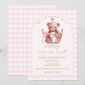 Wir können frühzeitig die Pink Gingham Bear Baby D Einladung (Vorne/Hinten)