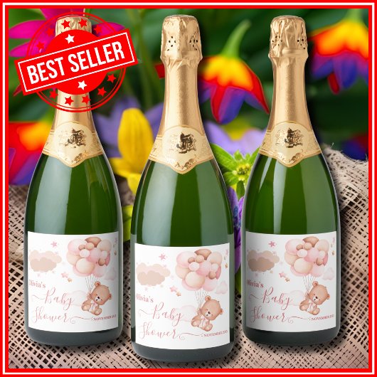 Wir können frühzeitig die Pink Pooh Bear Babydusch Schaumweinetikett