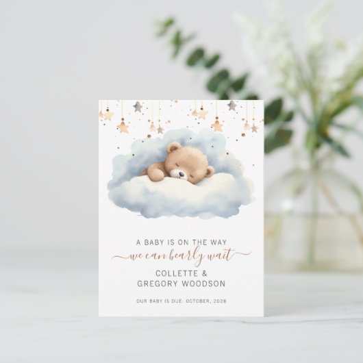 Wir können frühzeitig die schlafende Baby Bärensch Ankündigungspostkarte (Stehend Vorderseite)