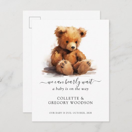 Wir können frühzeitig die Schwangerschaft des Tedd Ankündigungspostkarte (Vorne/Hinten)
