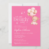 Wir können frühzeitig die Teddy Bear Hot Pink Baby Einladung (Vorderseite)