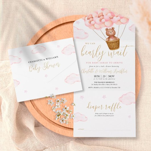 Wir können frühzeitig die Teddy Bear Pink Babydusc All In One Einladung