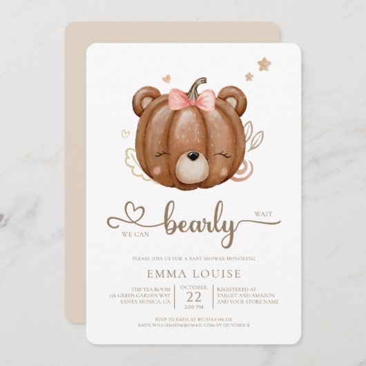 Wir können frühzeitig ein kleines Kürbiskindermädc Einladung (Vorne/Hinten)