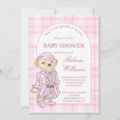 Wir können frühzeitig eine karierte, rosa Babydusc Einladung (Vorderseite)