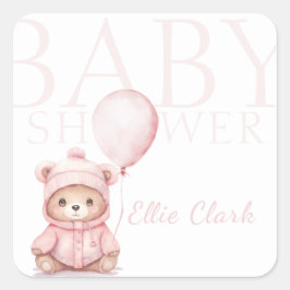 Wir können frühzeitig eine Pink Bear Babydusche ab Quadratischer Aufkleber