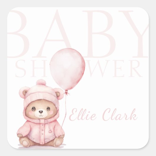 Wir können frühzeitig eine Pink Bear Babydusche ab Quadratischer Aufkleber (Vorderseite)