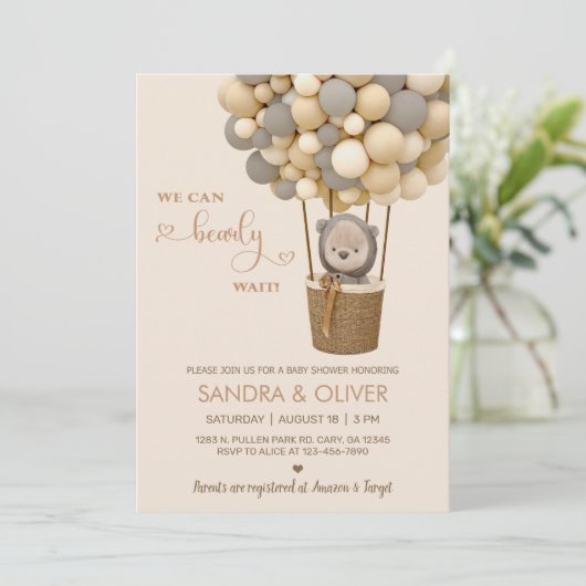 Wir können frühzeitig heiße Luft Ballon warten und Einladung (Stehend Vorderseite)