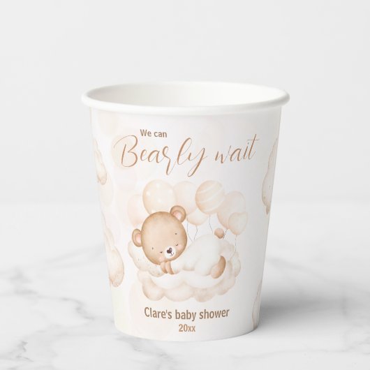 Wir können frühzeitig neutrale Babyduschpapierkäst Pappbecher (Rückseite)