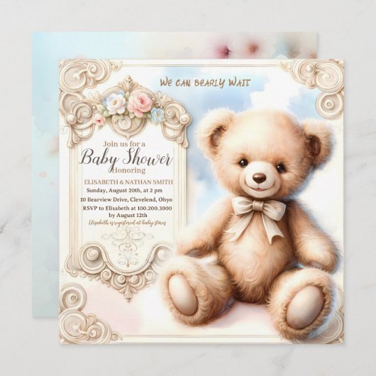 Wir können frühzeitig niedliche Teddy Bear Baby Sh Einladung (Vorne/Hinten)