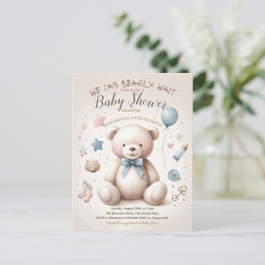 Wir können frühzeitig niedliche Teddy Bear Baby Sh Postkarte (Stehend Vorderseite)