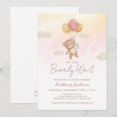 Wir können frühzeitig warten Balloons Bear Baby Du Einladung (Vorne/Hinten)