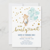 Wir können frühzeitig warten Bärenballon Geburtsta Einladung (Vorderseite)