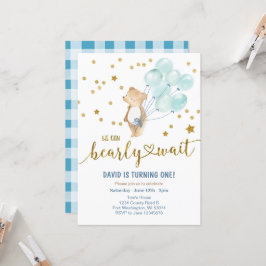 Wir können frühzeitig warten Bärenballon Geburtsta Einladung