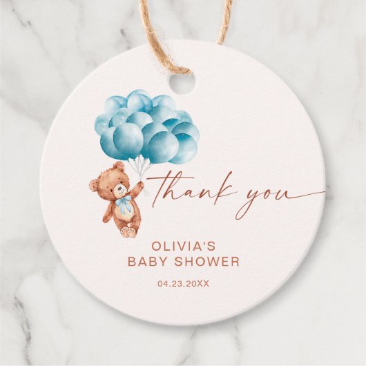 Wir können frühzeitig warten Blue Balloon Danke Geschenkanhänger (Vorderseite)