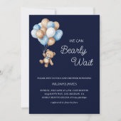 Wir können frühzeitig warten - Blue & Brown Teddy Einladung (Vorderseite)