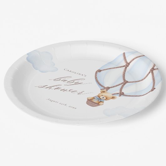 Wir können frühzeitig warten! Hot Air Baloon Babyd Pappteller (Schrägansicht)