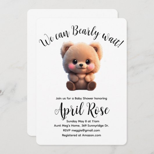Wir können frühzeitig warten niedlich Teddybär Bab Einladung (Vorne/Hinten)