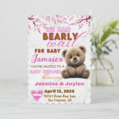 Wir können frühzeitig warten | Pink Teddy Bear Bab Einladung (Stehend Vorderseite)