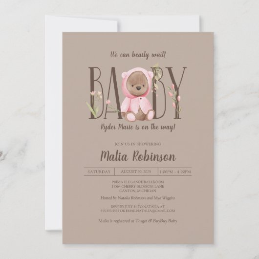 Wir können frühzeitig warten! Pink Teddy Bear Baby Einladung (Vorderseite)