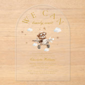 Wir können frühzeitig warten! Teddy Bear & Airplan Acryleinladungen (Vorderseite)