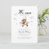 Wir können frühzeitig warten! Teddy Bear & Airplan Einladung (Stehend Vorderseite)