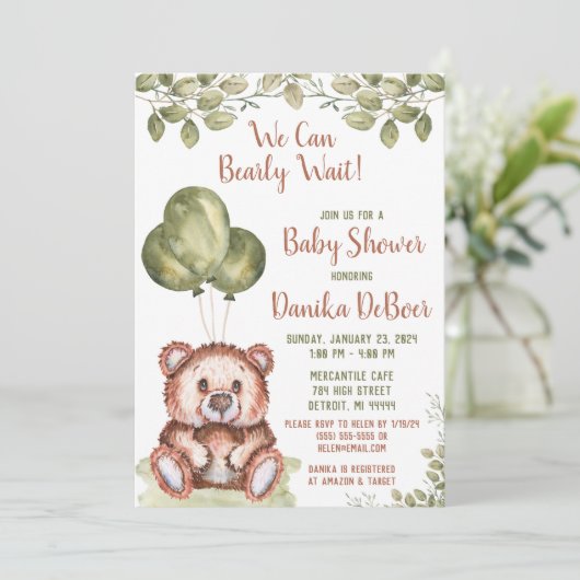 Wir können frühzeitig warten! Teddy Bear Baby Dusc Einladung (Stehend Vorderseite)