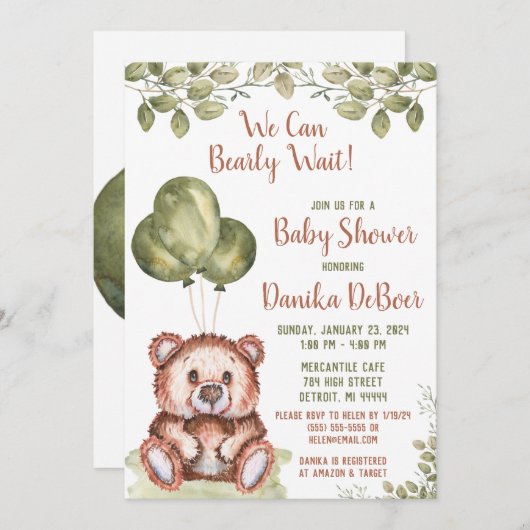 Wir können frühzeitig warten! Teddy Bear Baby Dusc Einladung (Vorne/Hinten)