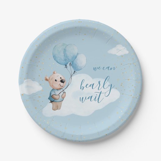 Wir können frühzeitig warten Teddy Bear Baby Dusch Pappteller (Vorderseite)