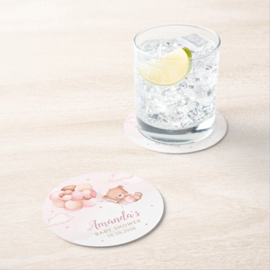 Wir können frühzeitig warten! Teddy Bear Balloon B Runder Pappuntersetzer (Vor Ort)