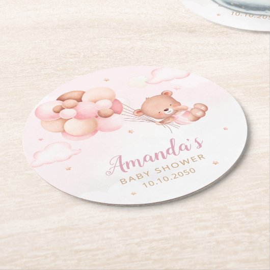 Wir können frühzeitig warten! Teddy Bear Balloon B Runder Pappuntersetzer (Angewinkelt)