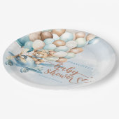 Wir können frühzeitig warten! Teddy Bear Blue Baby Pappteller (Schrägansicht)