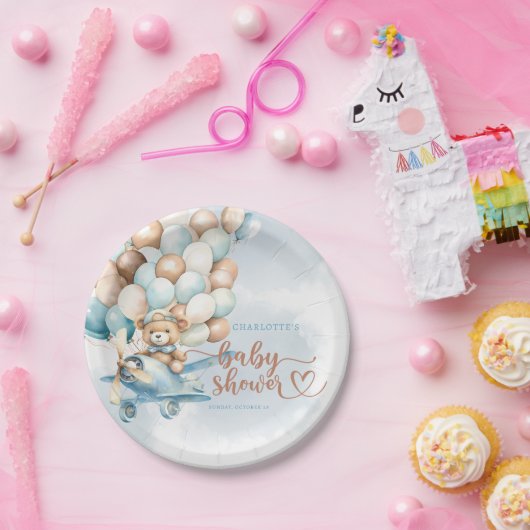 Wir können frühzeitig warten! Teddy Bear Blue Baby Pappteller (Party)