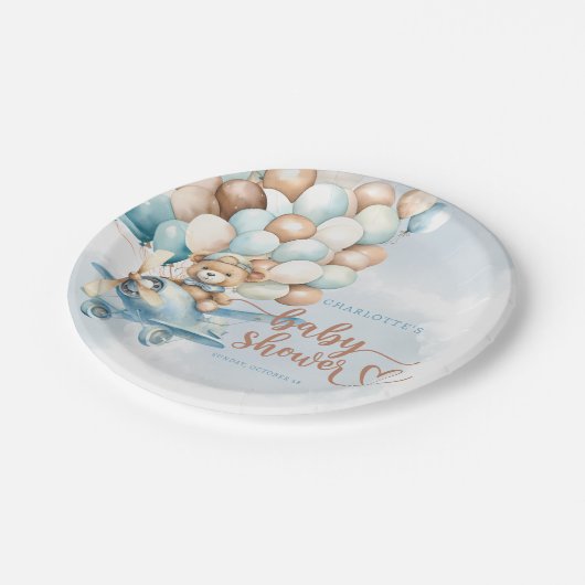 Wir können frühzeitig warten! Teddy Bear Blue Baby Pappteller (Schrägansicht)