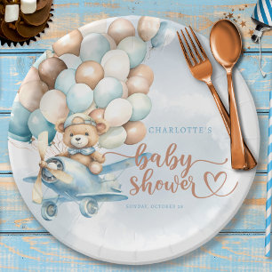 Wir können frühzeitig warten! Teddy Bear Blue Baby Pappteller