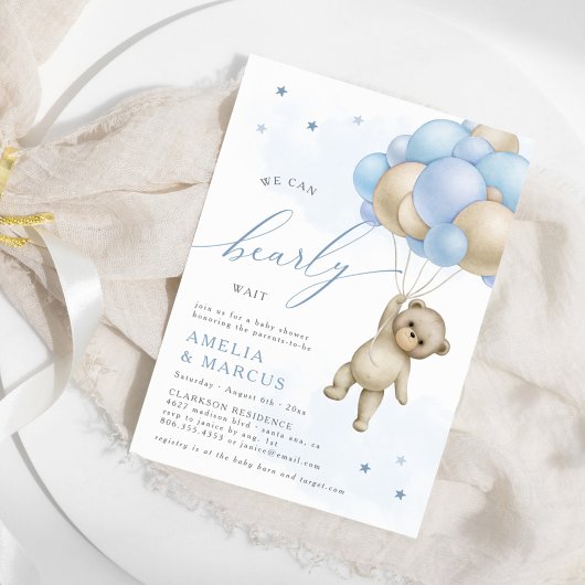 Wir können frühzeitig warten Teddy Bear Boy Baby S Einladung