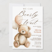 Wir können frühzeitig warten Teddy Bear QR Code Ba Einladung (Vorderseite)